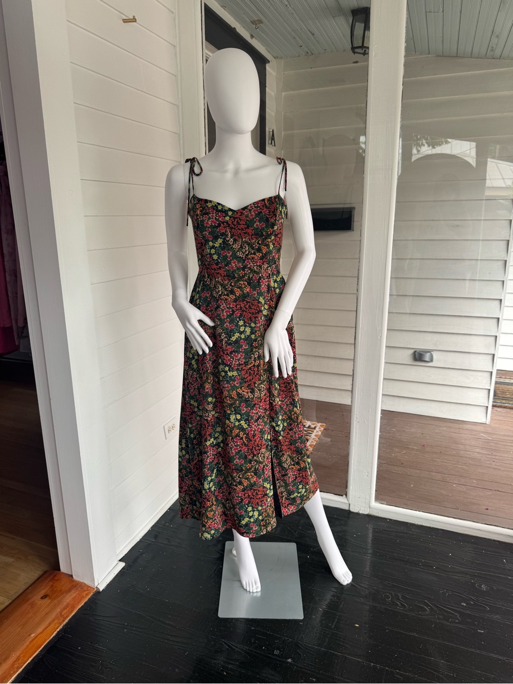Park & Fifth Black Floral Tie-Shoulder Midi Dress
